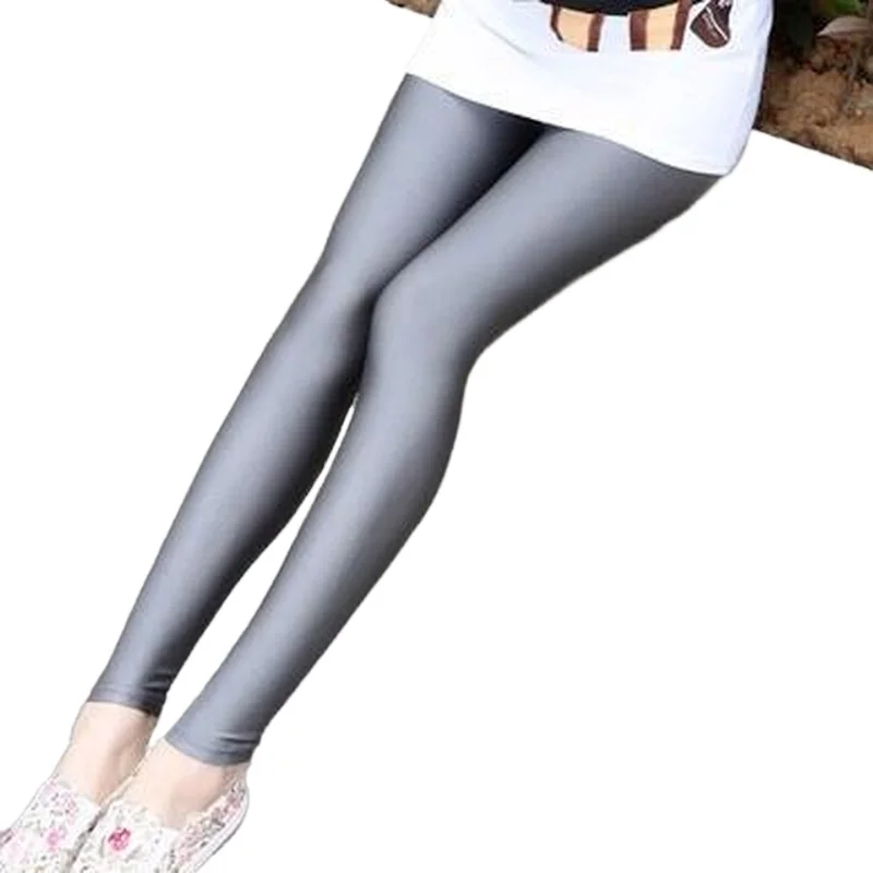 Женские блестящие леггинсы Однотонные эластичные повседневные Блестящие Брюки