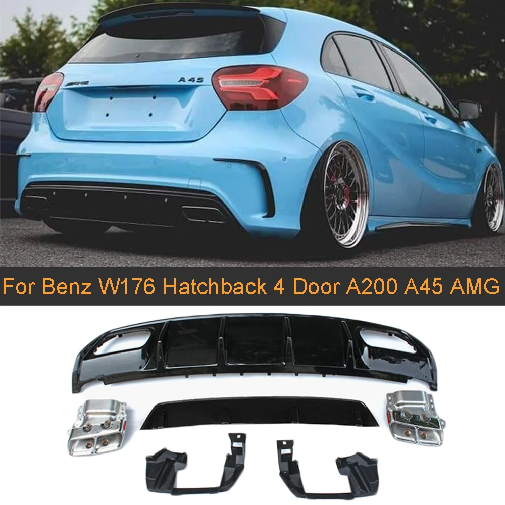 

Rear Diffuser for Mercedes Benz W176 A45 AMG A180 A200 Hatchback 4 Door 13-18 Rear Bumper Diffuser Lip Spoiler with Exhaust Tips