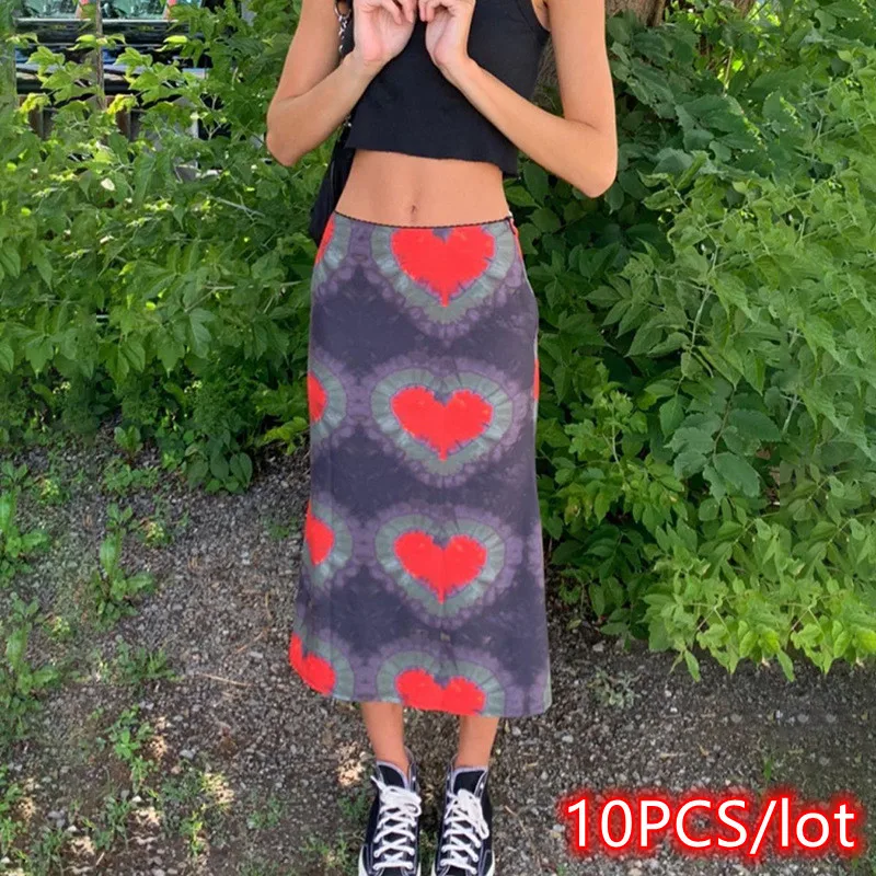 

10PCS Women Skirt Summer Vantage Slim Streetwear Skirt Office Lady Heart Printed A Line Y2k Skirt Bulk Item Wholesale Lots
