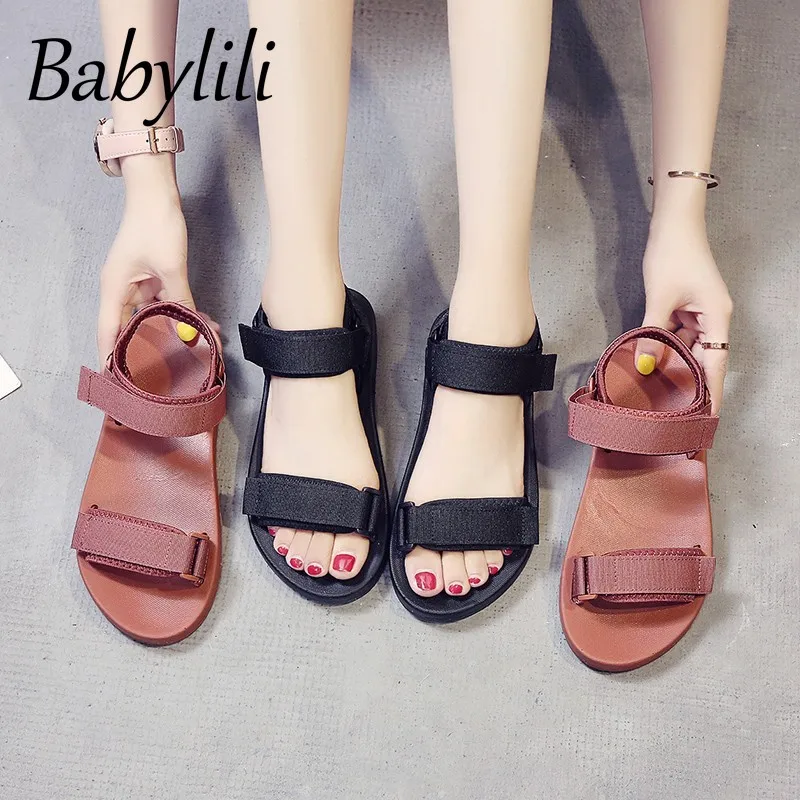 Женские летние сандалии на платформе однотонные липучке Корейская версия