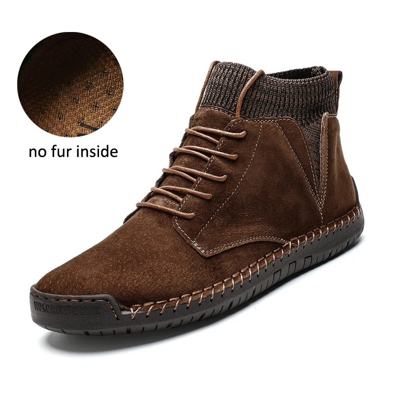 No Fur brown Г. Новые мужские зимние ботинки с плюшевой подкладкой, теплые мужские ботинки размер 38-48, Нескользящие мужские Ботильоны Водонепроницаемая Осенняя мужская Рабочая обувь - Цвет: No Fur brown