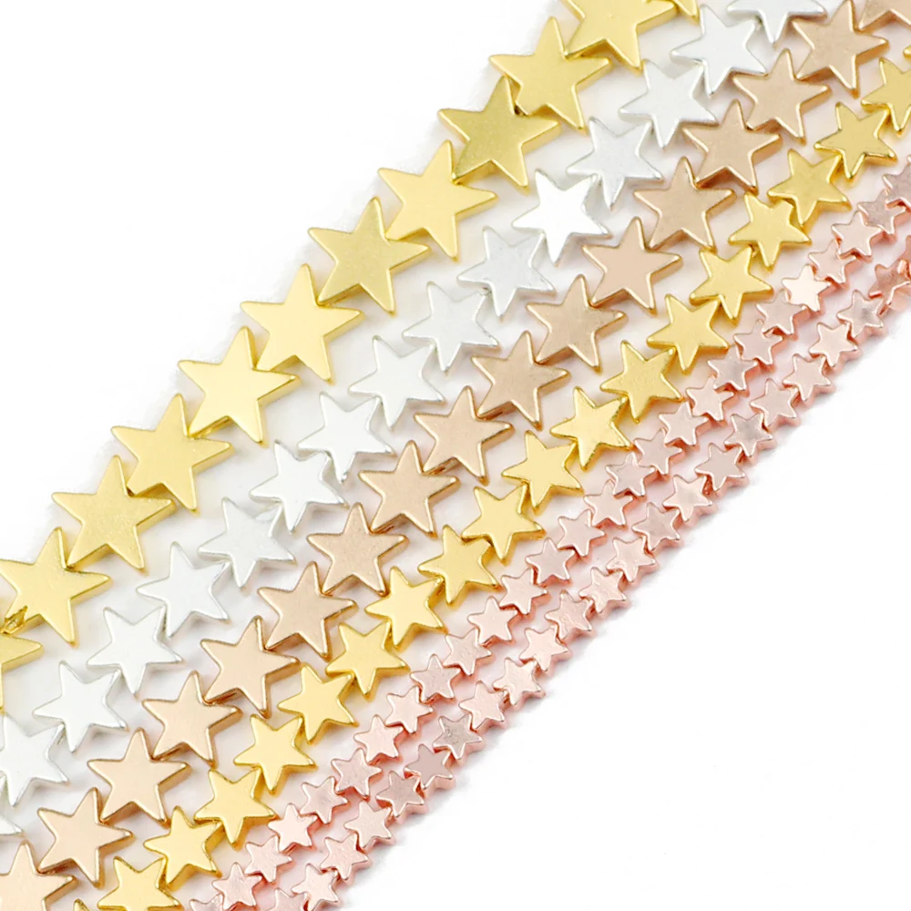 JHNBY матовый золотой цвет пятиконечная звезда гематит натуральный камень 4/6/8/10 мм