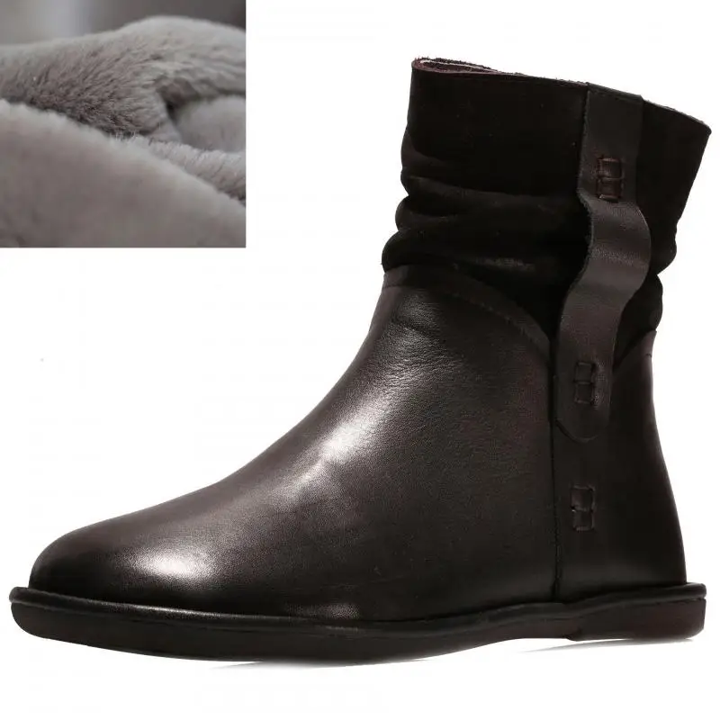 

YourSeason Plush Ladies Winter Boots Lace Up Genuine Leather Round Toe Flat With Sewing Ankle Platform Shoes New 2020