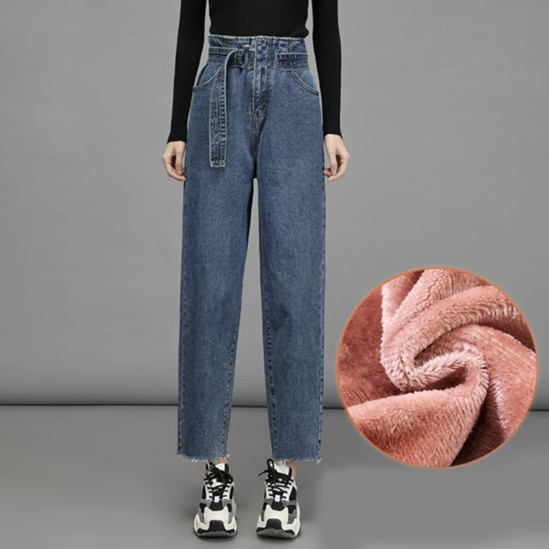 Модные женские джинсы с высокой талией вельветовые плотные прямые свободные