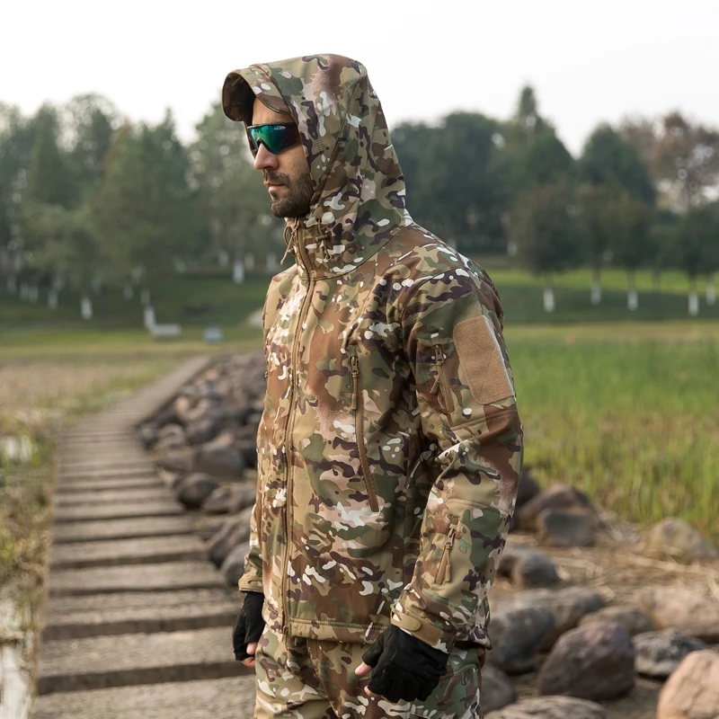 Мужская водонепроницаемая куртка ветрозащитная мягкая оболочка Военный