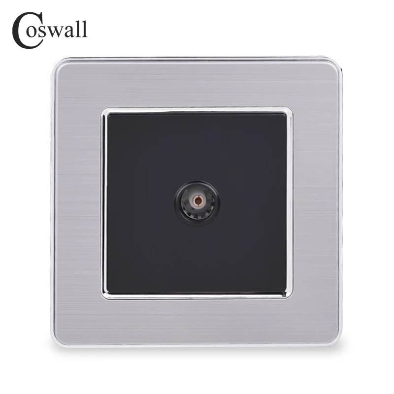 Black COSWALL 1 банда женский ТВ разъем Роскошные розетки из нержавеющей стали матовый серебристый каркас панели - Тип: Black