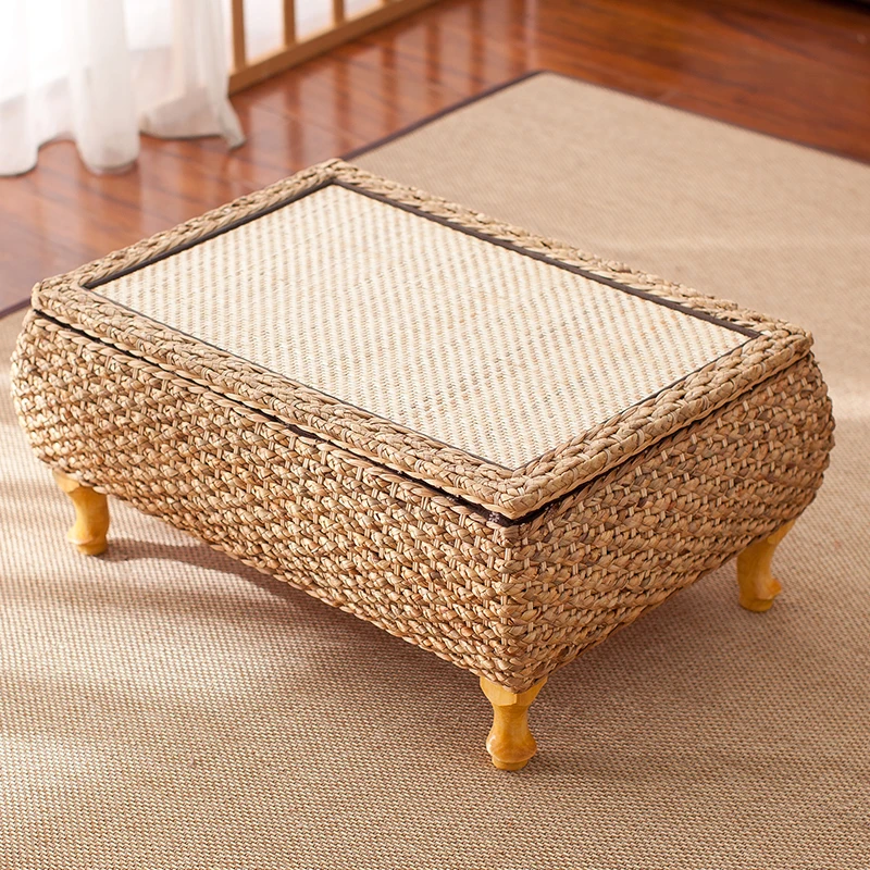 Rattan Japanese style bay window table and stool 3 sets of combination garden tea low balcony straw coffee |
