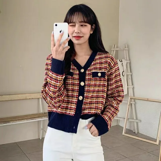 

Vintage Knitted Cardigans Women's Sweater Kawaii Tweed Sweater Autumn Winter Korean Retro Sweater Knitwear Clothes Tops 2021 New