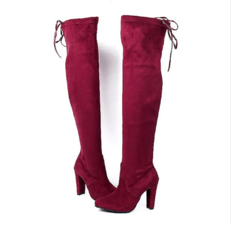 34-43 Сапоги женские высокие сапоги выше колена - Цвет: wine red