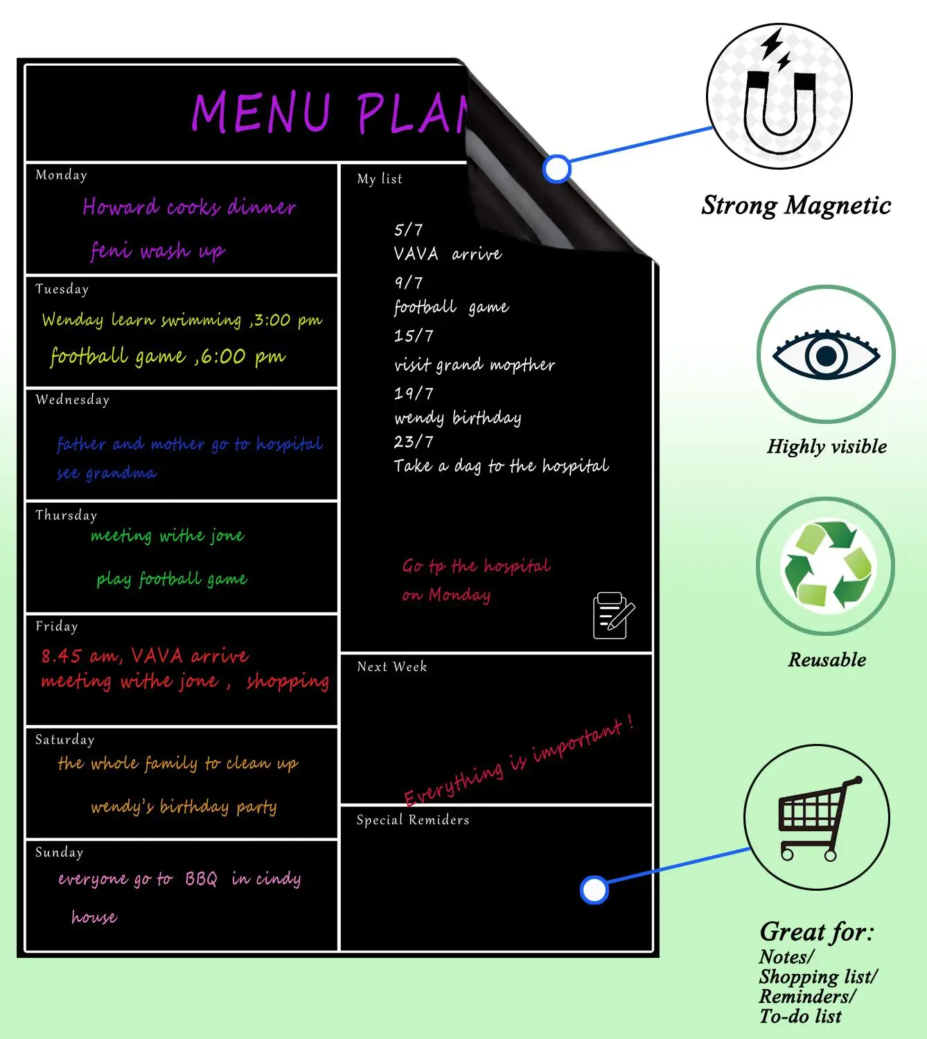 Магнитный Еженедельный планировщик магнитный сухой стираемый календарь доска