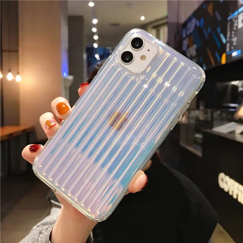 Цветной прозрачный чехол LOVECOM Laser для iPhone 11 Pro Max XR X XS 7 8 Plus мягкий из ТПУ + PC неровный