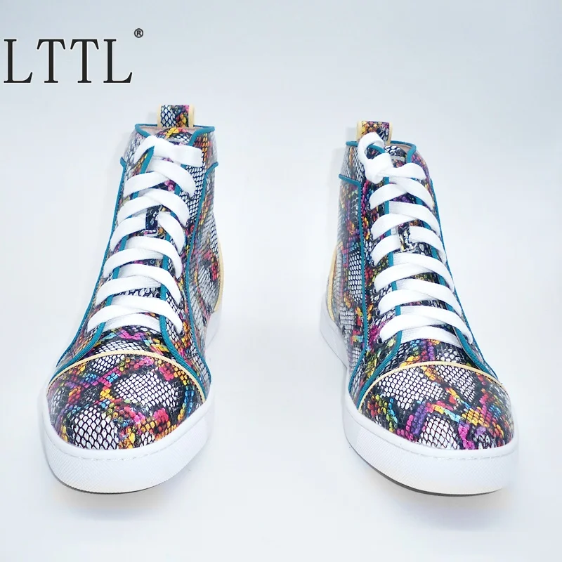 LTTL New Fashion Snakeskin Pattern Leather Shoes Men Handmade Lace-up High Top Sneakers Breathable Casual Autumn Boots | Обувь