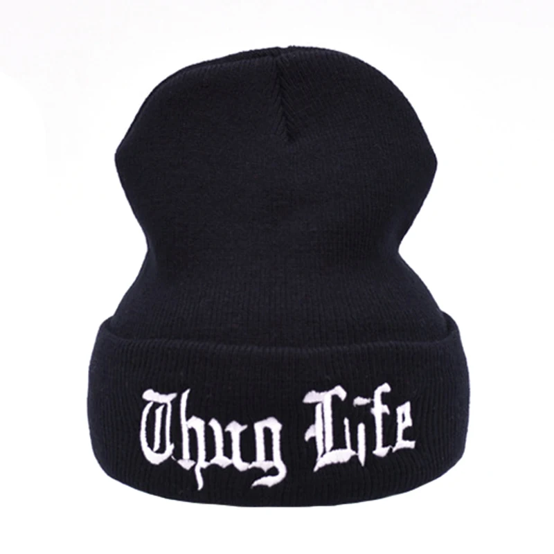 

2021 New THUG LIFE Black Letter Beanie Unisex Fashion Hip Hop Mens Beanies Knitted Caps For Women Skullies Gorros Bonnets