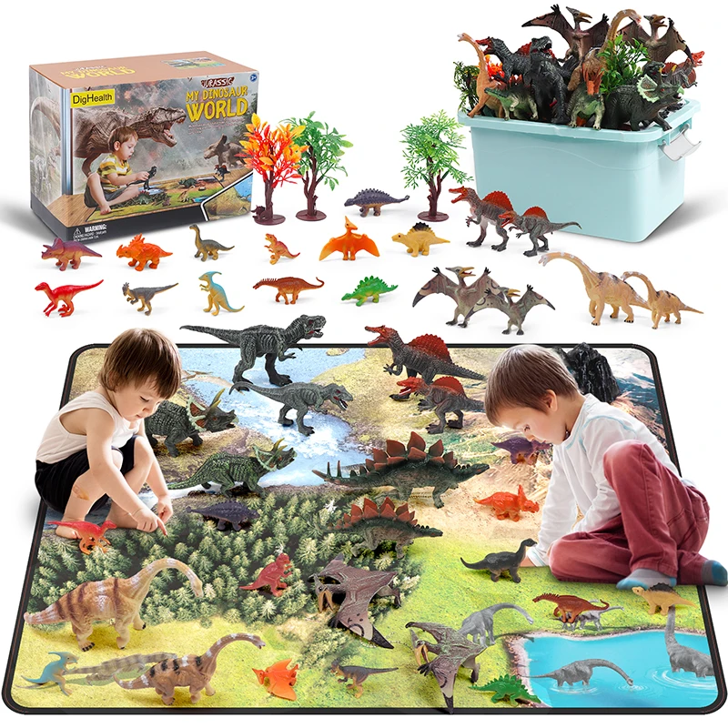 

Dinosaur Activity Mat & Trees Toy Realistic Dinosaur Figures Playset Gift Including Tyrannosaurus Triceratops for Kids