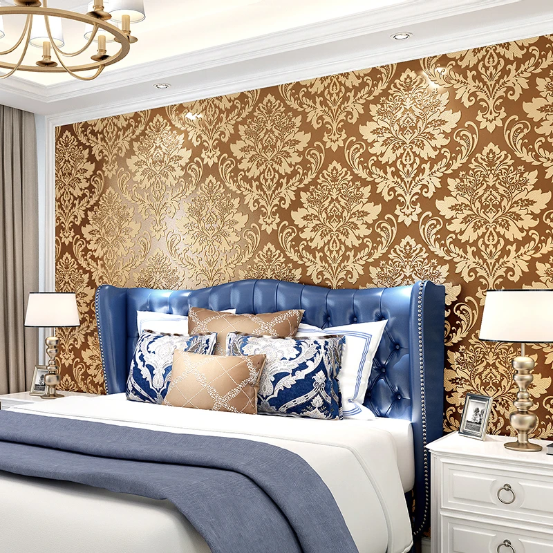 3D тисненые Дамасские обои в Европейском стиле серый фиолетовый для спальни