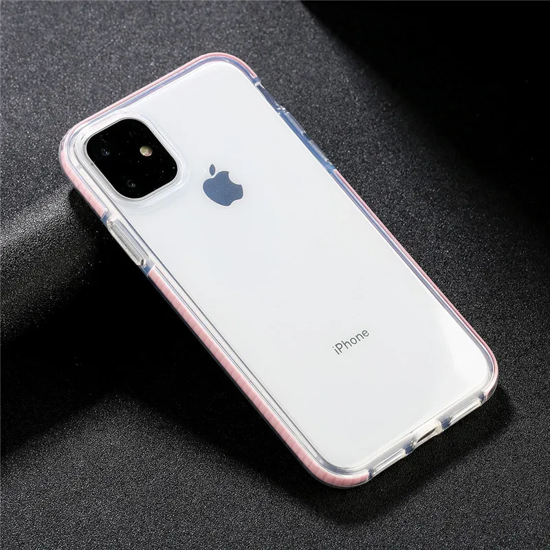 Прозрачный противоударный чехол для телефона iPhone 11 8 Plus X XR XS Max простой чехол для iPhone 7 6S Plus Мягкий ТПУ силиконовый чехол - Цвет: Розовый