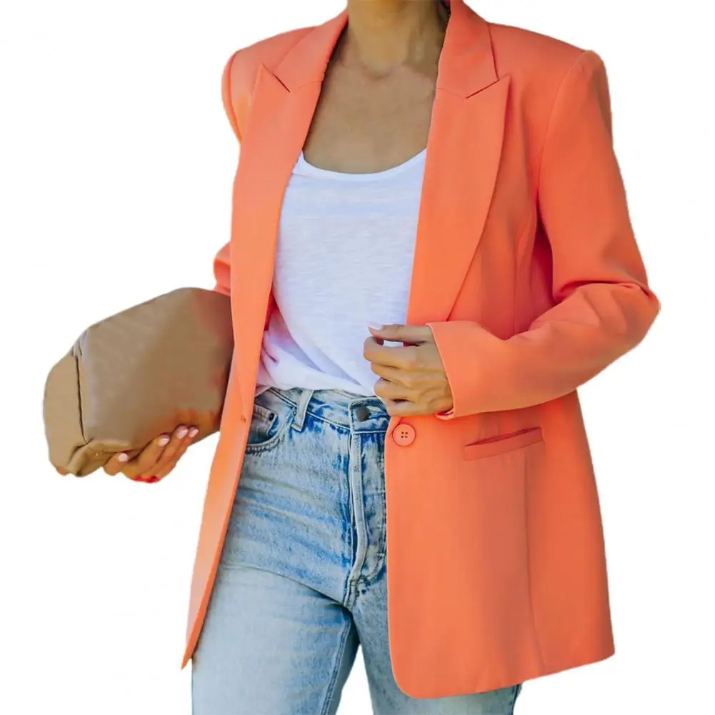 

Женский Однобортный блейзер с карманами, универсальный удобный однотонный блейзер с длинным рукавом, верхняя одежда на осень и зиму