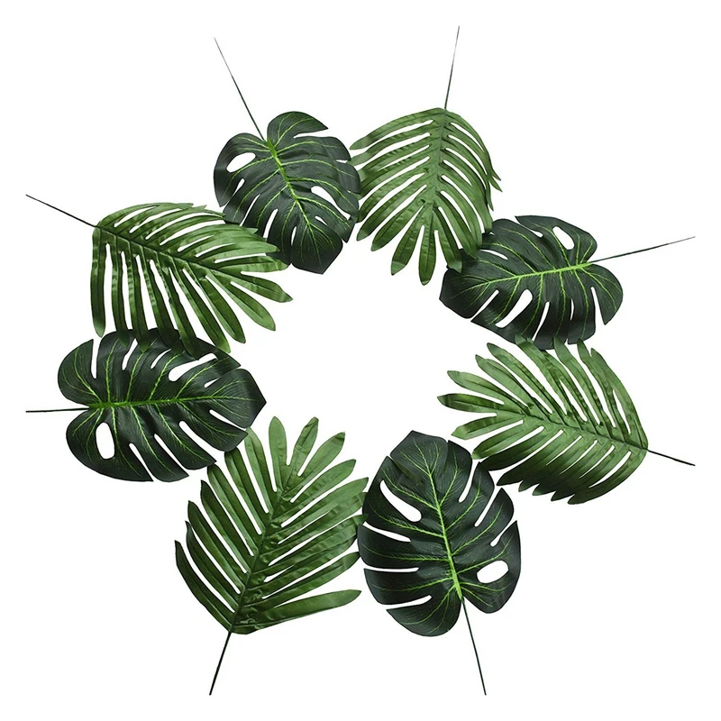 

30 шт. 2 вида большие искусственные Пальмовые Листья искусственные тропические растения листья монстеры листья для гавайской вечевечерние ...