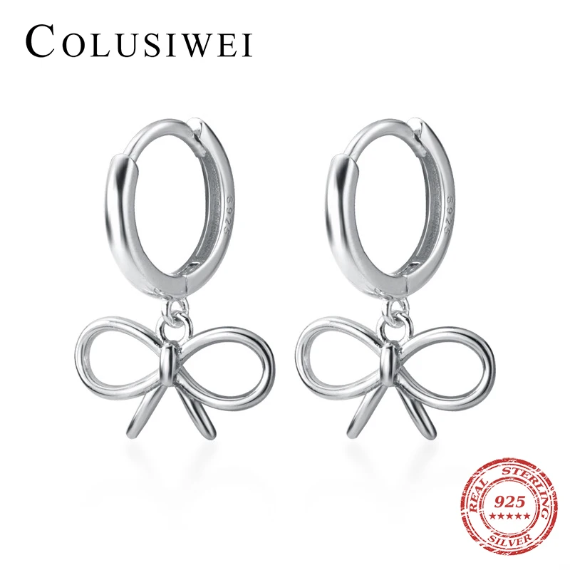 

Colusiwei Authentic 925 Sterling Silver Fashion Short Drop Earrings for Women Simple Bowknot Gold Color Korea Style Jewelry