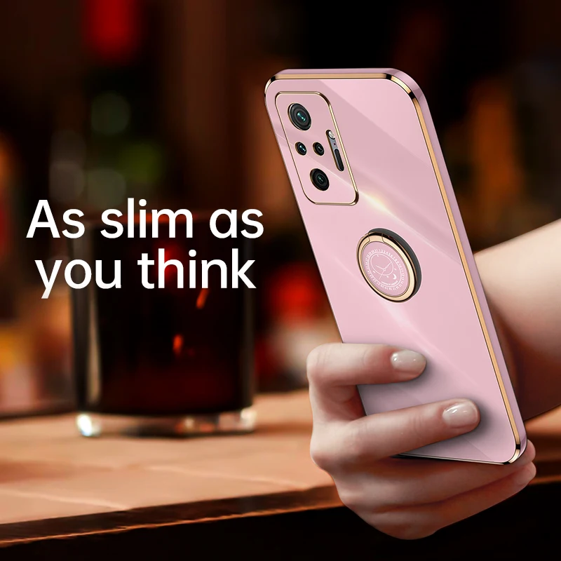 plating phone case on for xiaomi redmi note 10 11 note10 pro 5g 4g 10s s 10pro poco f3 ring holder square silicone stand cover free global shipping