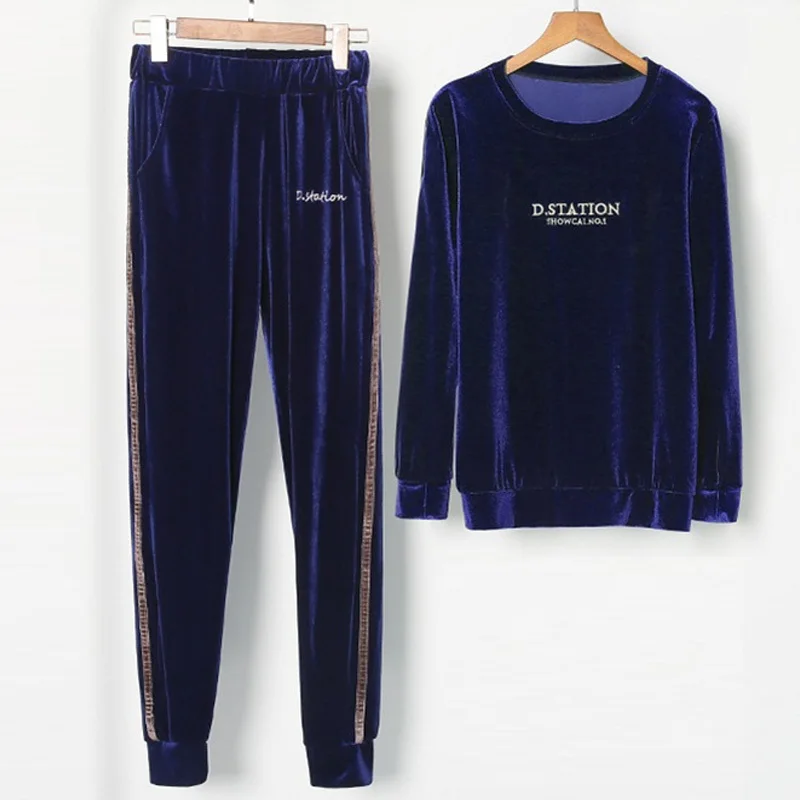 Модный женский осенне-зимний Бархатный спортивный костюм Женская толстовка