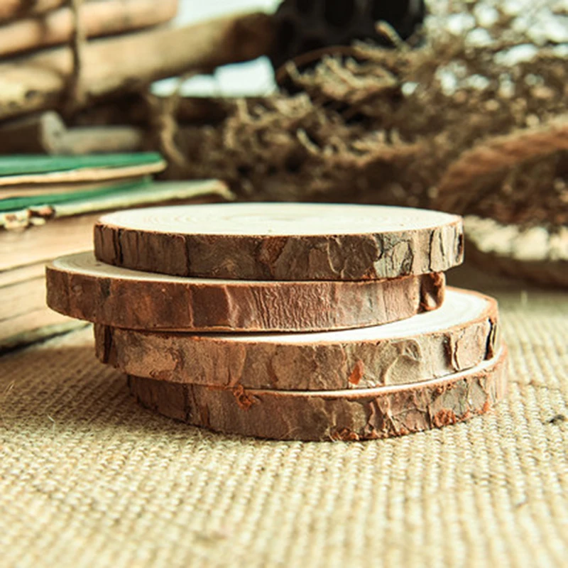 20 шт круглые натуральные необработанные деревянные ломтики коры DIY украшения