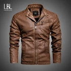 Мужская кожаная куртка с флисовой подкладкой, черная теплая ветровка с шерстяной подкладкой, кожаная куртка для осени и зимы, 2019