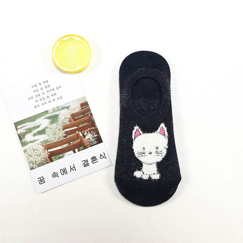 5 Pair/Lot Harajuku Women Socks Cotton Print Animal Pattern Cat Rabbit Panda Cute Meias Silicone Slip Breathable Casual Socks