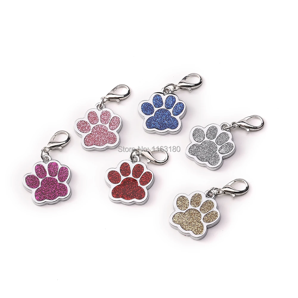 

240 pcs/lot Wholesale Personalized Paw Glitter Dog Tags Cat Puppy Pet ID Name Collar Tag Pendant Pet Accessories