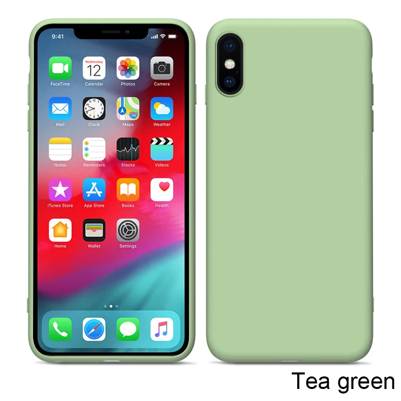 tea green Однотонный силиконовый чехол для iPhone 6, 6s plus, 6, 6s, 7 plus, 8 plus, 7, 8, чехол для Apple, Xs Max, Xr, X, XS, чехол для телефона - Цвет: tea green
