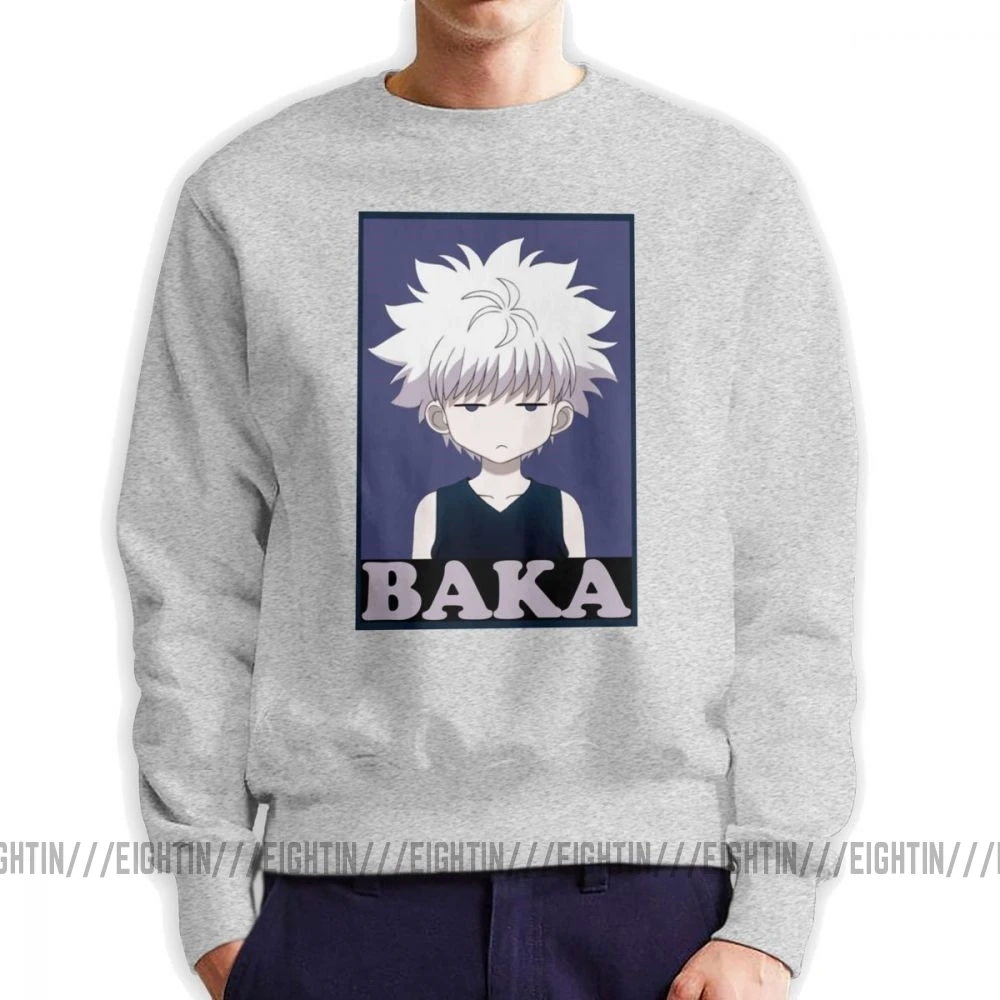 Hunter X Hunter Killua Zoldyck Baka/Мужская толстовка в винтажном стиле из органического хлопка, пуловер с круглым вырезом, осенняя толстовка с капюшоном, одежда - Цвет: Серый