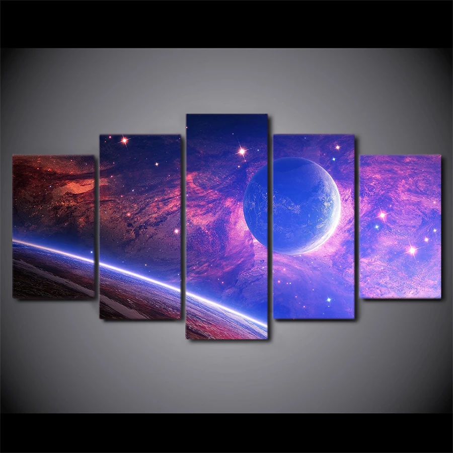

HD Printed 5 Piece Canvas Art Planet Light Spots Space Painting Wall Pictures for Living Room Free Shipping