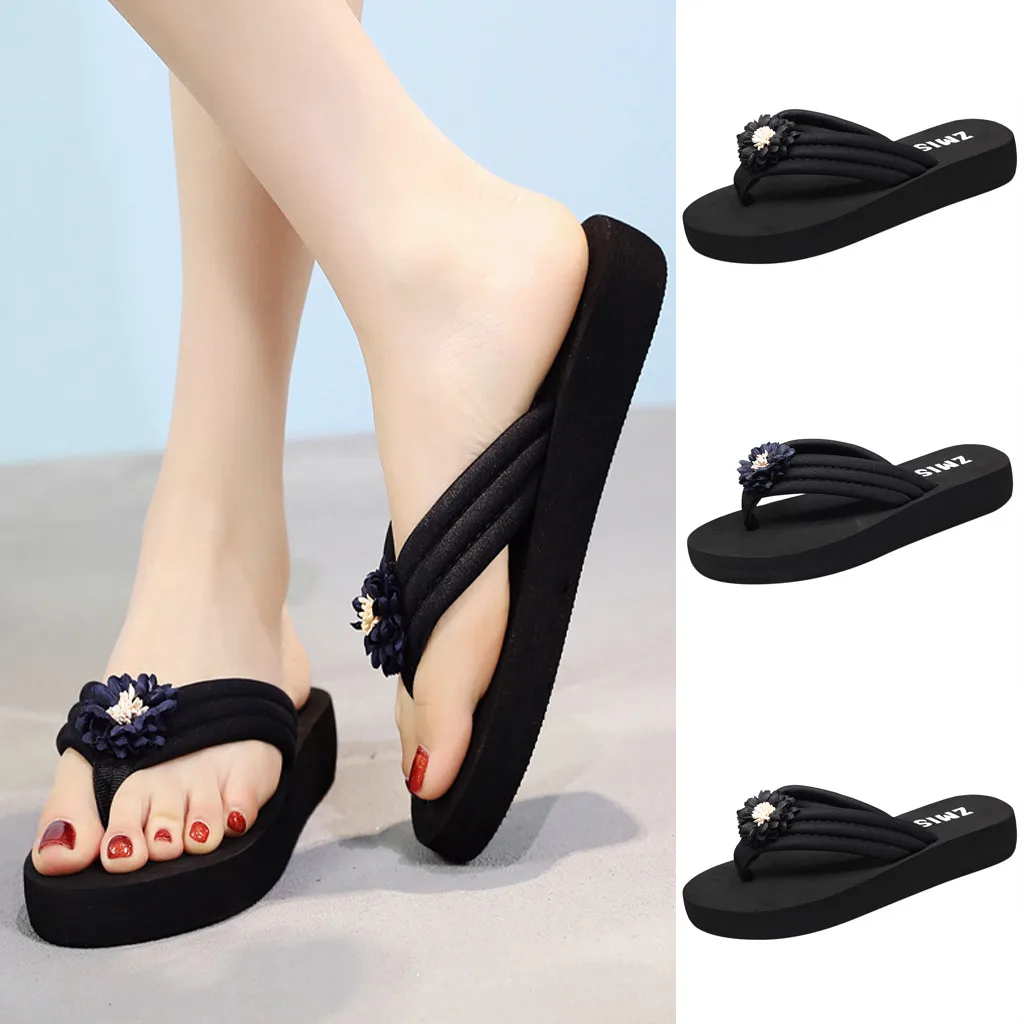 Шлепанцы женские на нескользящей танкетке богемные сандалии с клипсой пляжная