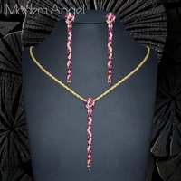 modemangel luxury snake shape cubic zircons copper long necklace earring jewelry sets for women wedding indian dubai jewelry set