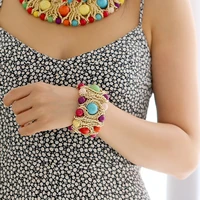hahatoto new arrived strands elastic beaded bracelet bangle imitation turquoise beads with gold chains bracelet for women