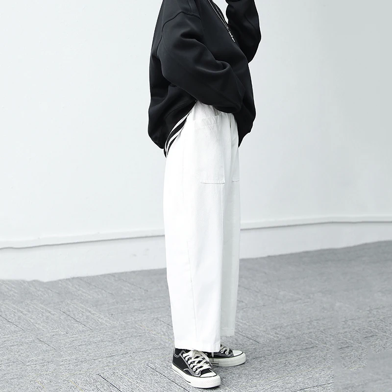 

[EAM] Simple Big Pockets Black Wide Leg High Waist Trousers New Loose Fit Pants Women Fashion Tide Spring Autumn 2021 1DD4728