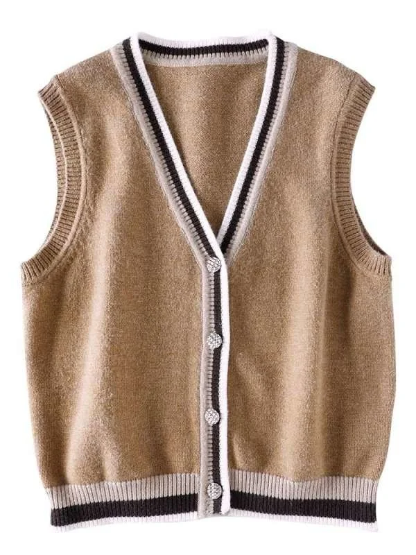 

2021 Autumn and Winter New Fashion All-Match Sleeveless Contrast Color Needle