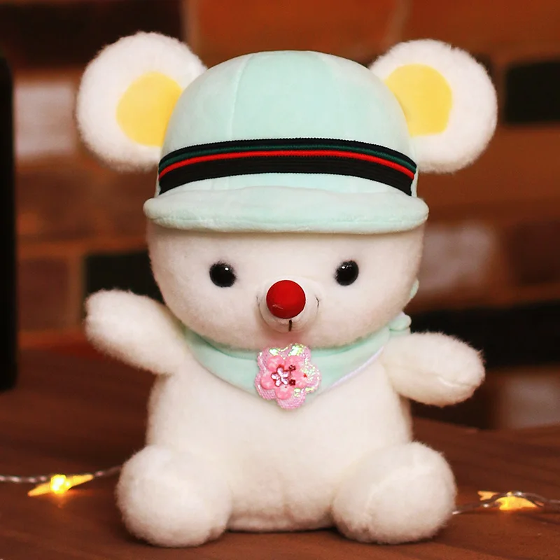 

25 см Милая Белая мышь с шапкой Мягкая кукла пушистая плюшевая награда или подарок для детей