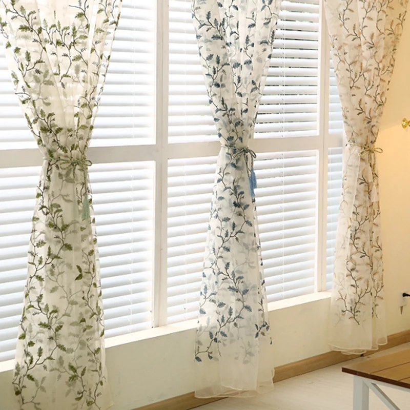Американская пасторальная вуаль занавески с свежими вышитыми листьями