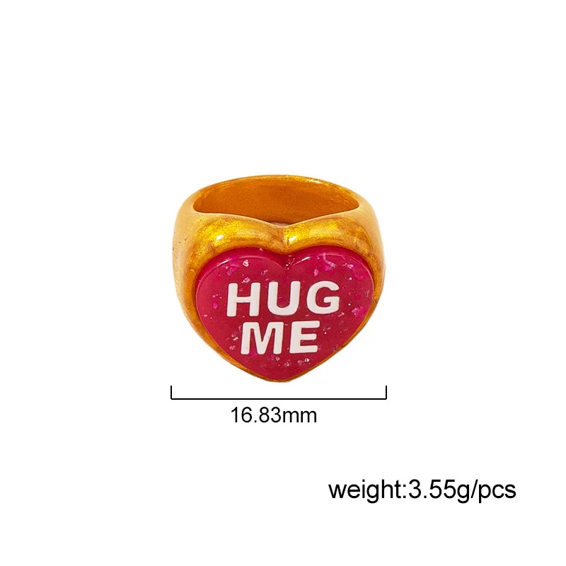 

Gothic Heart Hug Me Rings For Women Resin Acrylic Big Ring Party Vintage Finger Rings Female Jewelry Bague