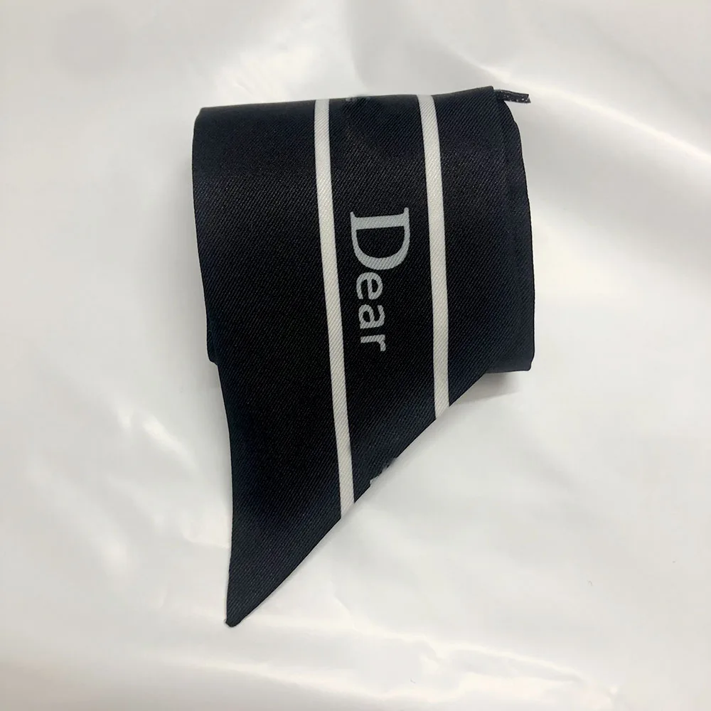 

New Small Silk Scarf For Women Houndstooth Lettered Neckerchief Scarves Brand Print Handle Bag Ribbons Fashion Long Skinny Scarf