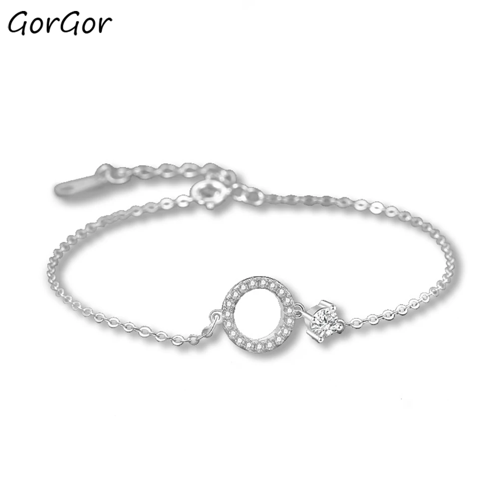 

GorGor Bracelets Women 925 Sterling Pattern Round Hollow Out Mosaic Zirconia Simplicity Temperament Wedding Jewelry L545