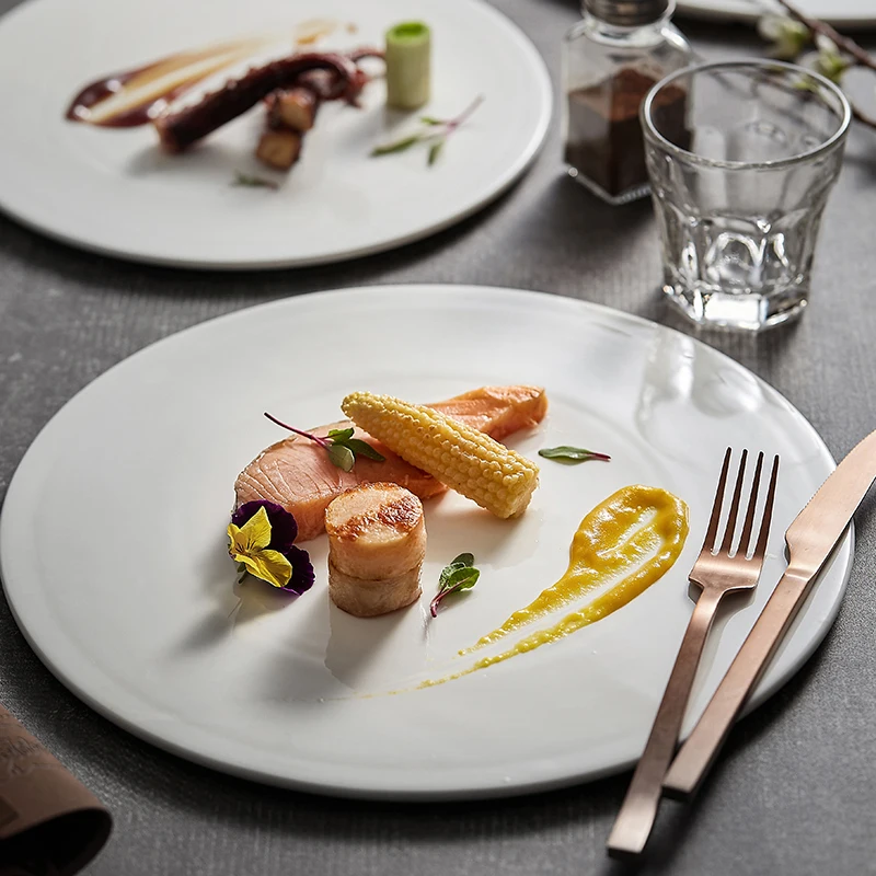 

Nordic cake plate round 10/12/14 inch dish plate Japanese white ceramic light luxury Western tableware set plate dinner plates