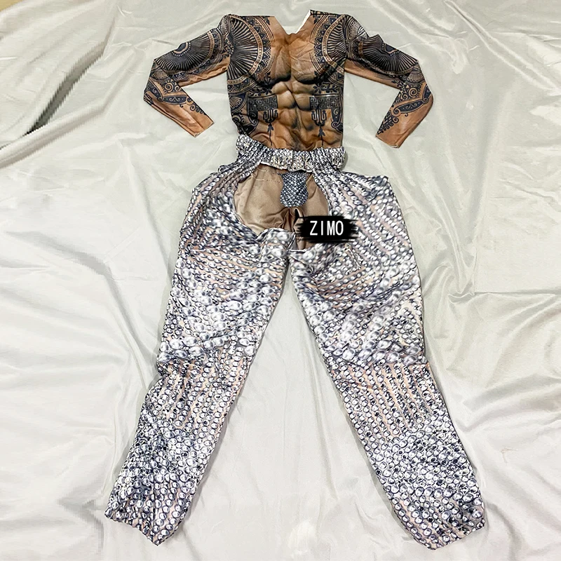 Модный сексуальный мужской комбинезон с принтом тату меховое пальто для ночного