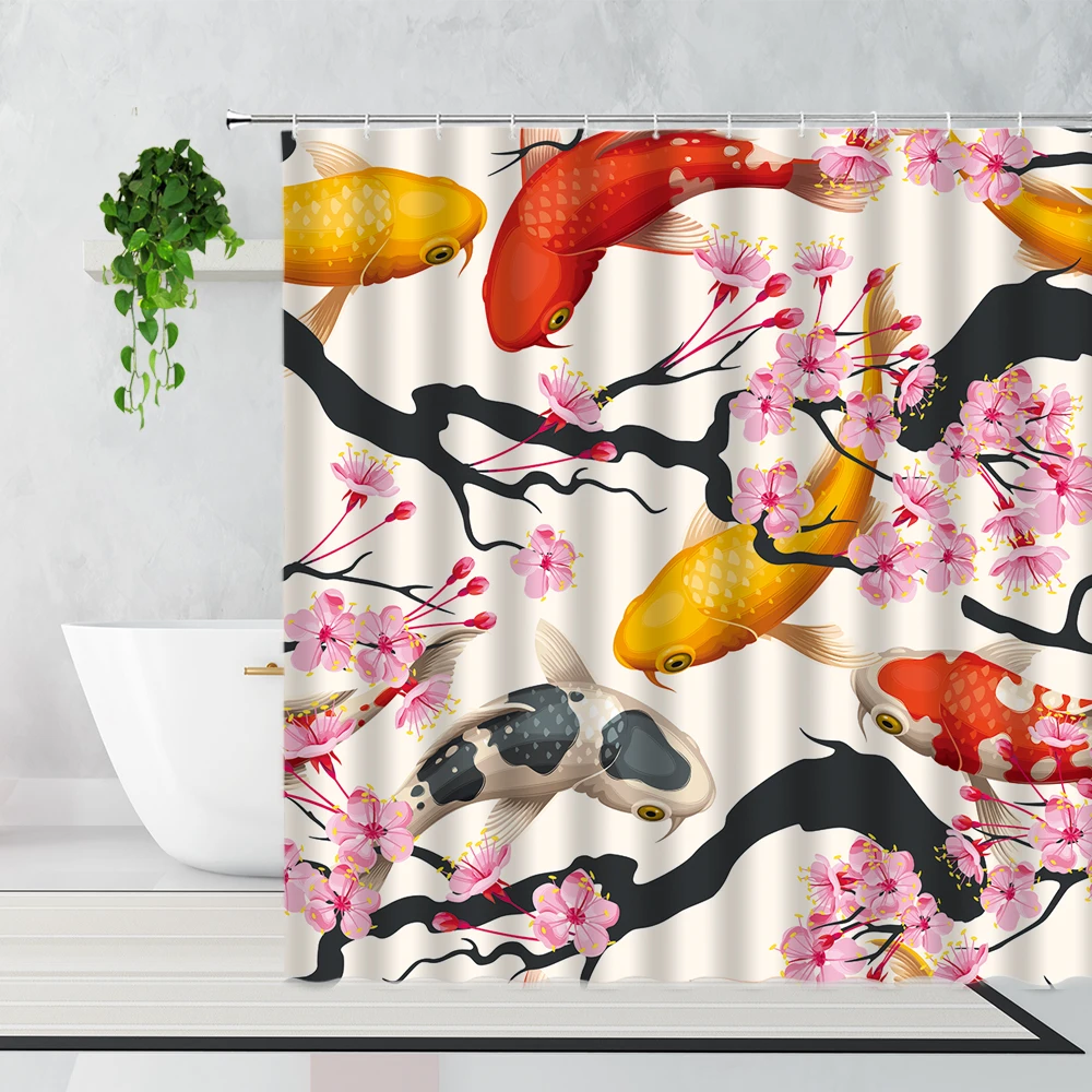 Занавески для душа в китайском стиле с чернильным рисунком кои декоративный фон