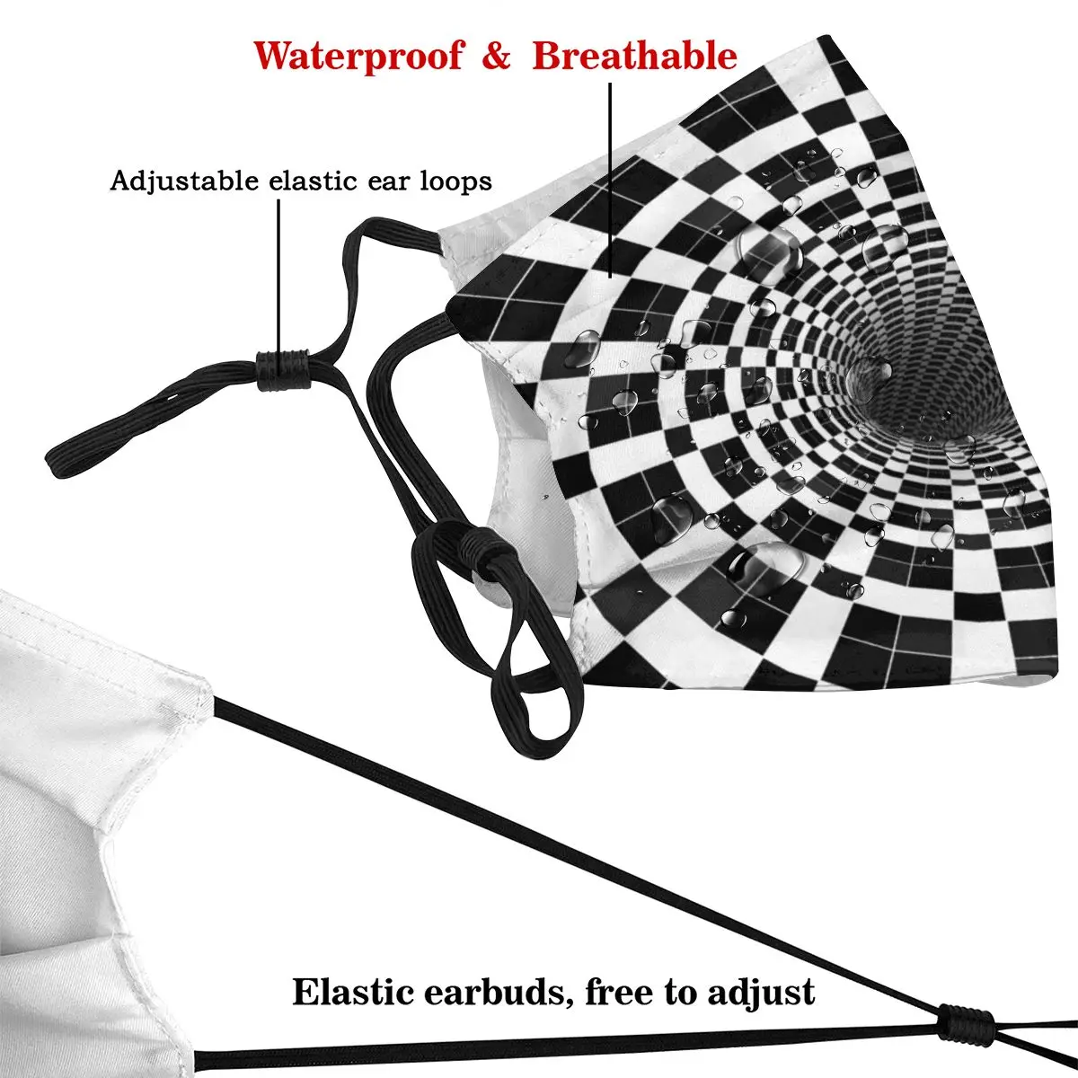 

Spiral Checker Black White Checkerboard Adult's Dust Mask with Filter PM2.5 Activated Carbon Mouth Face Reusable Washable