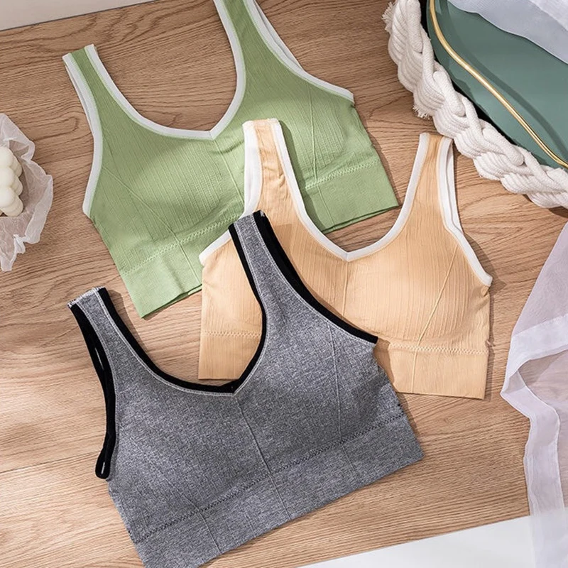 

Бесшовный спортивный бюстгальтер для женщин, топ-бюстгальтер без косточек, нижнее белье-бандо, эластичная уличная одежда, спортивный бюстг...