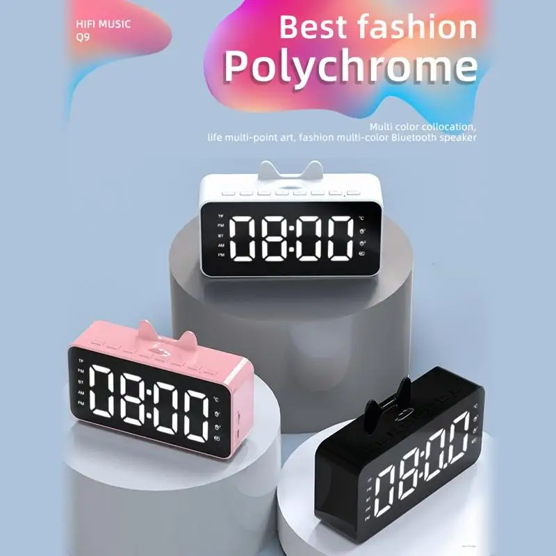 

New Q9 Ear Bluetooth Speaker Radio Mirror Alarm Clock Clock Bluetooth Speaker