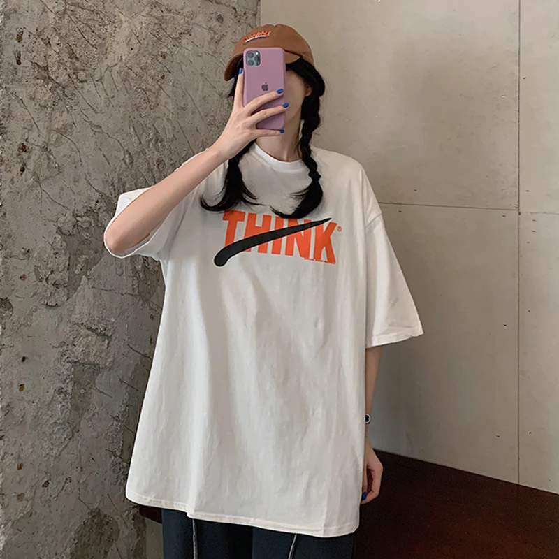 

Harajuku Fashion T Shirt Brand 2021New Summer Short Sleeve Oversized T-shirt Female Clothing Loose Tee Shirt Streetwear Tops