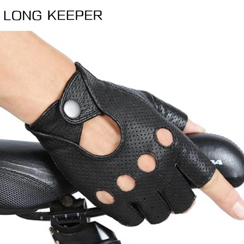 

LongKeeper Fashion PU Half Finger Gloves Men Women Breathable Driving Show Leather Gloves Punk Fingerless Mittens Luva Guantes